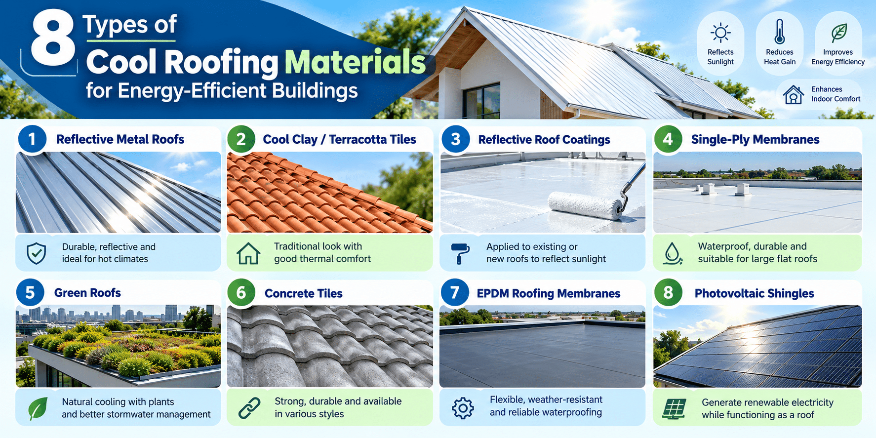 8 Cool Roofing Materials Infographic